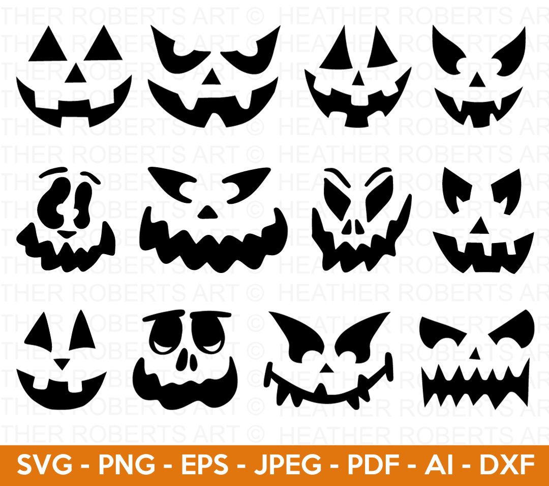 Pumpkin Face Svg Bundle, Jack O Lantern Faces Bundle – Heather Roberts Art