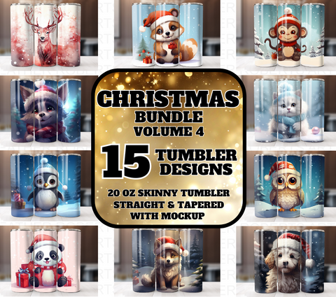 Cute Christmas Animals 20 Oz Tumbler Wrap Bundle - Volume 4