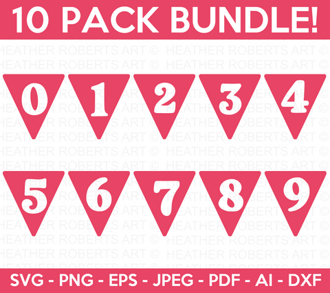 Red Number Pennants Svg Bundle