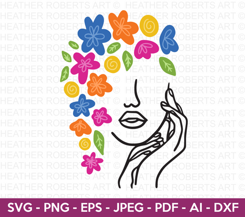 Line Art Floral Woman SVG