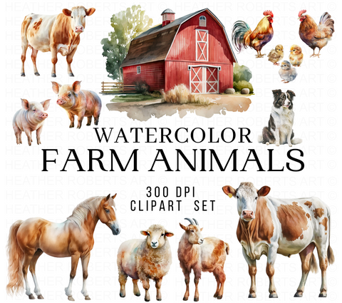 Farm Animals Watercolor Clipart