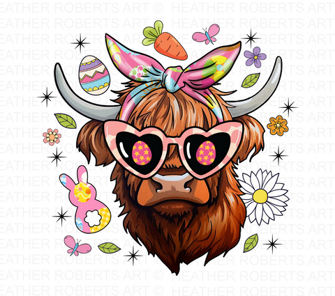 Easter Highland Cow Sublimation PNG