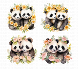 Watercolor Floral Crown Panda Clipart Set