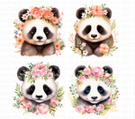 Watercolor Floral Crown Panda Clipart Set