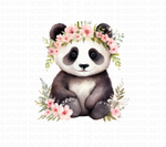 Watercolor Floral Crown Panda Clipart Set