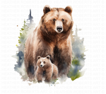 Grizzly Bear Watercolor Clipart Set