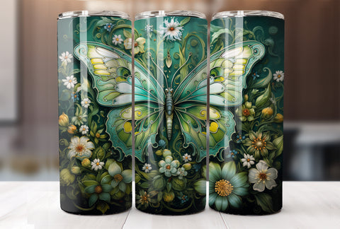 Green Butterfly 20 Oz Tumbler Wrap