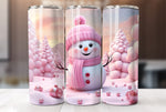 Pink Christmas Snowman 20 Oz Tumbler Wrap