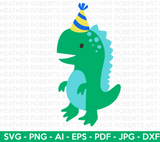 Birthday Dinosaur with Party Hat SVG