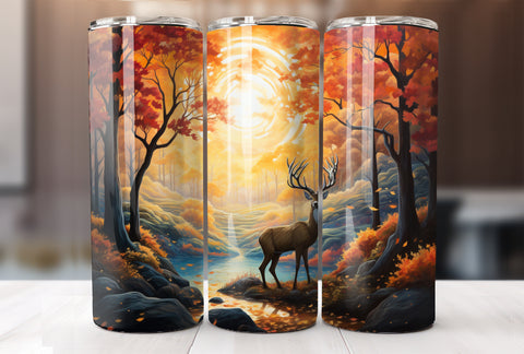 Fall Deer 20 Oz Tumbler Sublimation Wrap Design