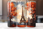 Fall Trees and Eiffel Tower 20 Oz Tumbler Sublimation Wrap Design