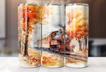 Fall Trees and Train 20 Oz Tumbler Sublimation Wrap Design