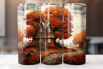 Fall Tree with House 20 Oz Tumbler Sublimation Wrap Design