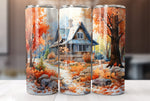 Fall Tree with House 20 Oz Tumbler Sublimation Wrap Design
