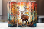 Fall Tree and Deer 20 Oz Tumbler Sublimation Wrap Design