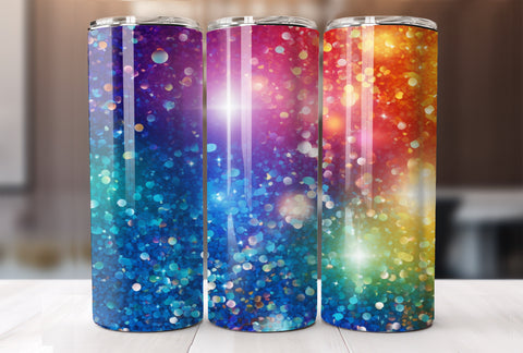 Rainbow Glitter Tumbler Wrap, 20 Oz Skinny Tumbler Sublimation Design