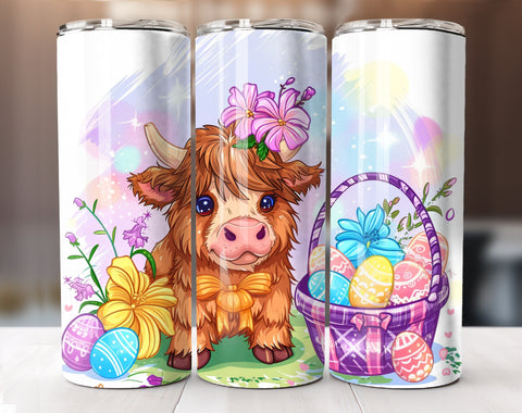 Cute Easter Highland Cow Tumbler Wrap