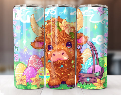 Cute Easter Highland Cow Tumbler Wrap