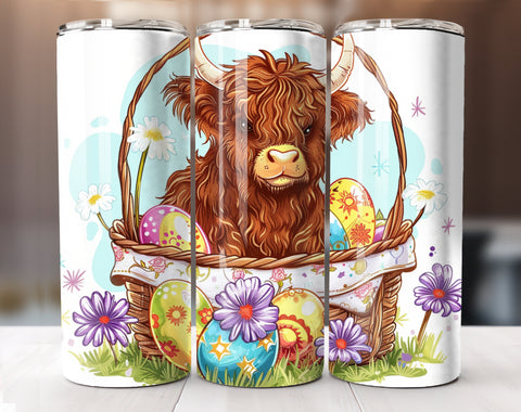 Easter Highland Cow 20 Oz Tumbler Wrap