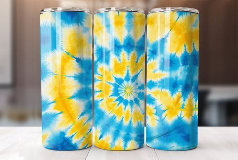 Blue and Yellow Tie Dye 20 Oz Skinny Tumbler Sublimation Wrap