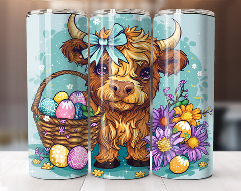 Cute Easter Highland Cow Tumbler Wrap