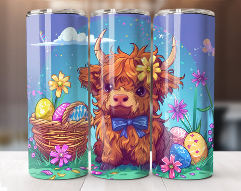 Cute Easter Highland Cow Tumbler Wrap