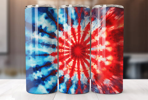 Blue and Red Tie Dye 20 Oz Skinny Tumbler Sublimation Wrap