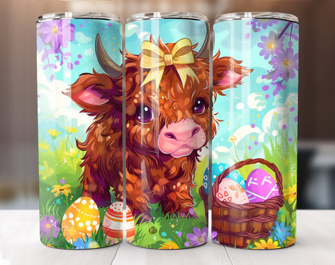 Cute Easter Highland Cow Tumbler Wrap