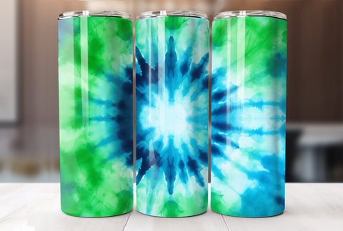 Blue and Green Tie Dye 20 Oz Skinny Tumbler Sublimation Wrap