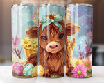 Cute Easter Highland Cow Tumbler Wrap