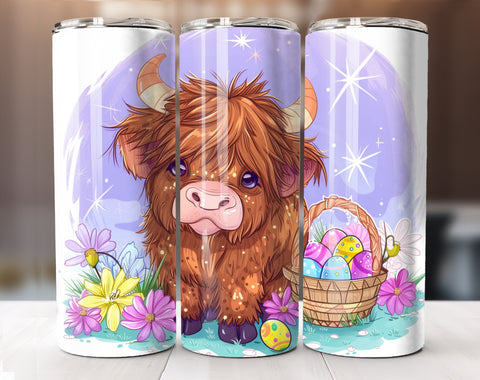 Cute Easter Highland Cow Tumbler Wrap