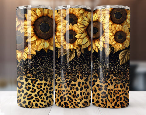 Leopard Sunflower Print 20 Oz Tumbler Wrap