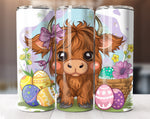 Cute Easter Highland Cow Tumbler Wrap