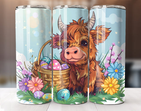 Cute Easter Highland Cow Tumbler Wrap