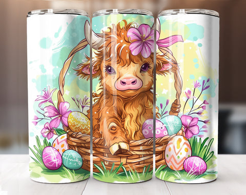 Cute Easter Highland Cow Tumbler Wrap