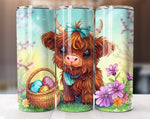 Cute Easter Highland Cow Tumbler Wrap