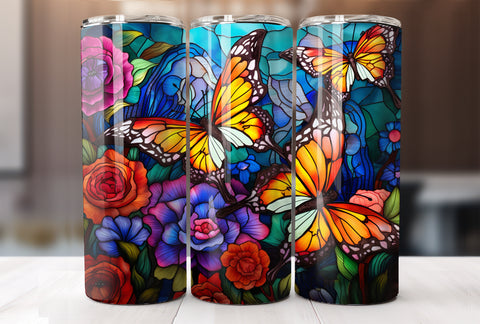 20 Oz Stained Glass Butterfly Tumbler Wrap