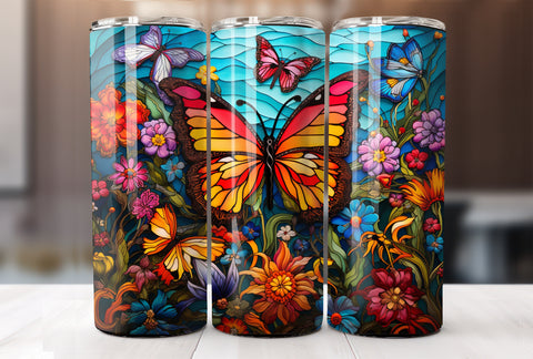 20 Oz Stained Glass Butterfly Tumbler Wrap