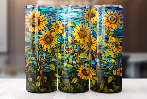 Stained Glass Sunflower 20 Oz Tumbler Wrap