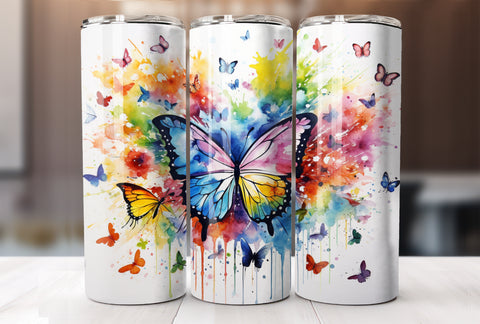 20 Oz Rainbow Color Butterfly Tumbler Wrap