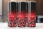 20 Oz Skinny Tumbler Sublimation Design, Red Glitter Leopard