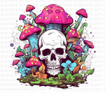 Psychedelic Magic Mushrooms and Skull PNG