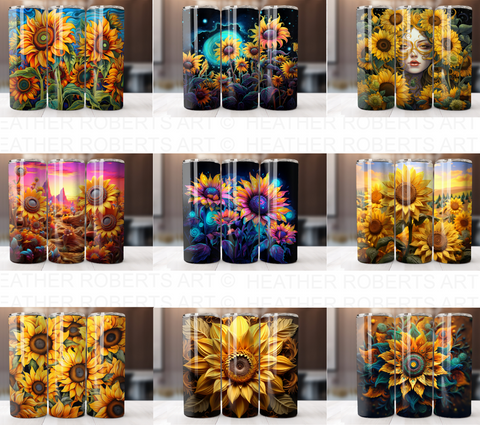 20 Oz Sunflower Tumbler Sublimation Wraps Bundle