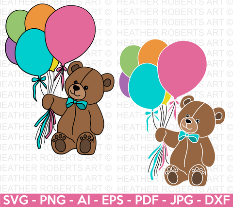 Teddy Bear with Balloons SVG