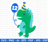 12th Dinosaur Birthday SVG