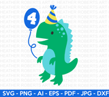 4th Dinosaur Birthday SVG