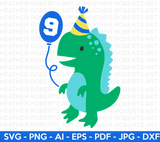 9th Dinosaur Birthday SVG