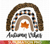 Autumn Rainbow PNG: Leopard, Plaid, and Maple Leaf