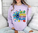 Autism Awareness Sunflower PNG: In April We Wear Blue