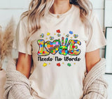 Autism Awareness Png: Love Needs No Words, Ribbon Puzzle
